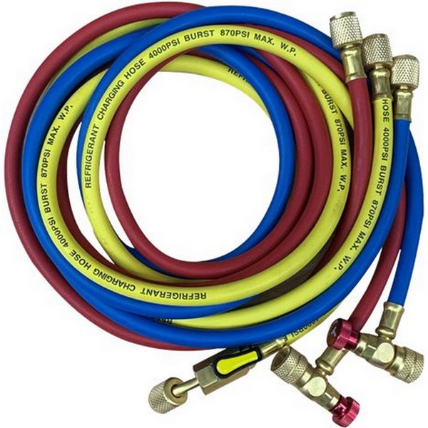 3 flexible VALUE  charge 180CM RJB - Raccords 1/4" - 5/16" - Vanne automatique  Compatible R410A, R134a, R32, R600, R290 PIECE D'ORIGINE