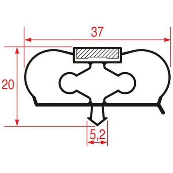 Joint de porte de  frigo ASCASO 287876 BU.651 tronçon 2,5 m profil 9798 à clipser PIECE D'ORIGINE