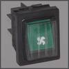 Interrupteur lumineux vert ZANUSSI avec symbole de ventilateur PIECE D'ORIGINE