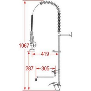 Douche vaisselle T&S UTILITY robinetterie monotrou longueur bec 305mm avec bec/robinet orientable PIECE D'ORIGINE
