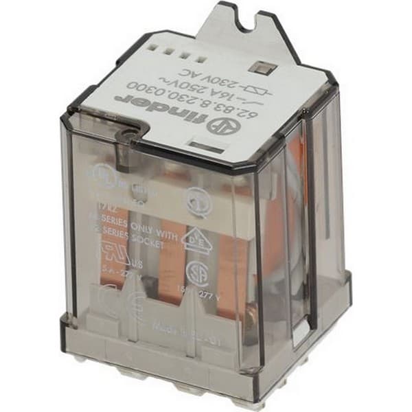 Relais de puissance FINDER FIN628382300300  230VAC 16A 2CO raccord cosse mâle 6,3mm barre DIN  