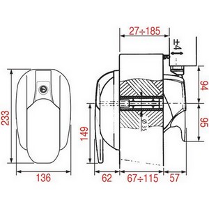 Fermeture de porte FERMOD 431 00431XX066 00431XX115 00431XX115-14 de chambre froide poignée coudée  ép. 67-155 mm avec serrure PIECE D'ORIGINE